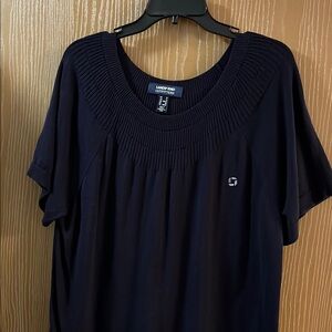Chase bank Lands' End Navy blue Ribbed Short Sleeve sweater